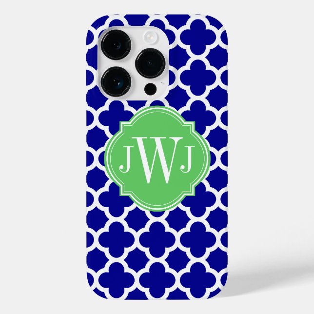 Coques Case-Mate iPhone Quatrefoil Royal Bleu et Motif blanc (Verso)