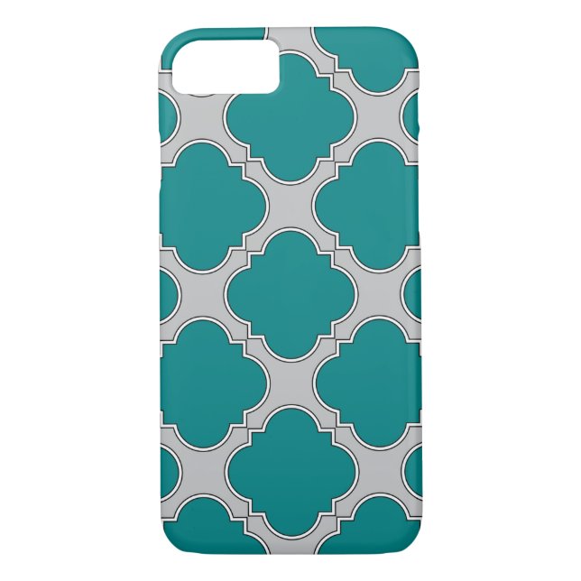 Coques Case-Mate iPhone Quatrefoil turquoise et gris (Dos)