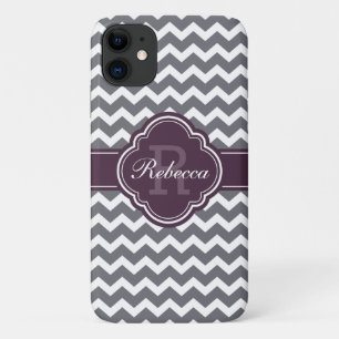 Case-Mate iPhone Case Quatrefoil violet Monogram Grey Chevron Motif