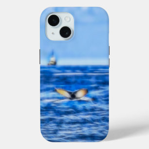 Coque Pour iPhone 15 Queue de baleines Navire nautique Bleu Océan