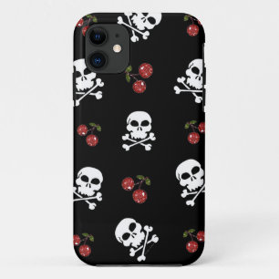 Coque iPhone 11 RAB Rockabilly Skuls et Cerises sur Noir