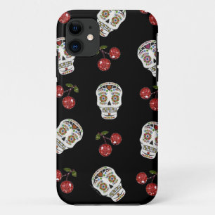 Coques Pour iPhone RAB Rockabilly Sugar Skulls Cerises Sur Fond Noir