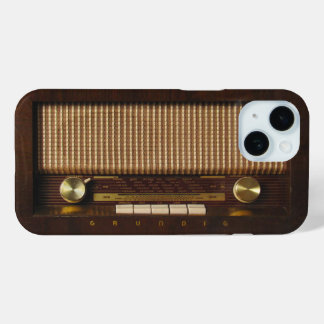 Coque Pour iPhone 15 radio en bois vintage