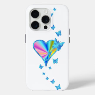 Coque iPhone 15 Pro Rainbow heart and Butterfly