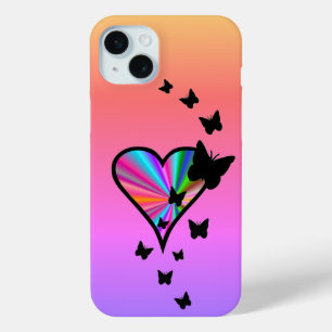 Coque iPhone 15 Mini Rainbow heart and Butterfly