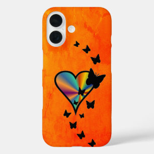Coque Pour iPhone 16 Rainbow heart and Butterfly