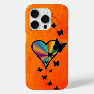 Coque iPhone 15 Pro Rainbow heart and Butterfly