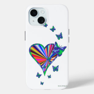Coque Pour iPhone 15 Rainbow heart and Butterfly