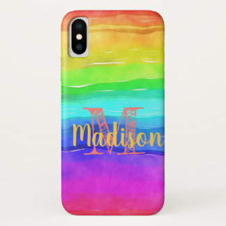 Case-Mate iPhone Case Rainbow Pripe rayures Watercolor Fun Nom initial