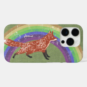 iPhone 16 Pro Case Rainbow Retro Fox Art Orange Retro