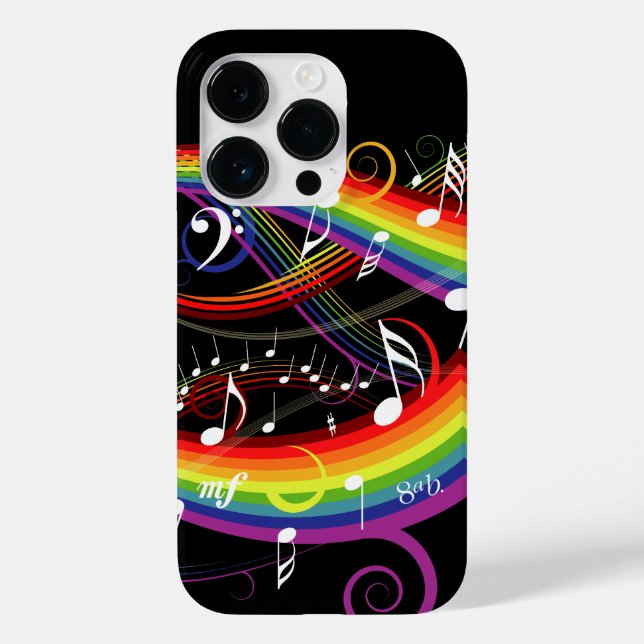 Coques Case-Mate iPhone Rainbow White Music Notes sur Black (Verso)