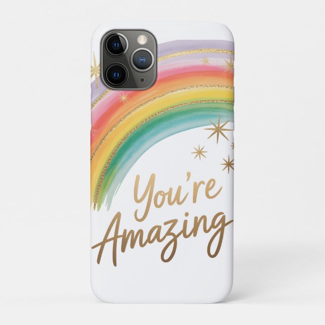 Coques Case-Mate iPhone Rainbow with Gold Glitter and "You're Amazing"Text (Dos)