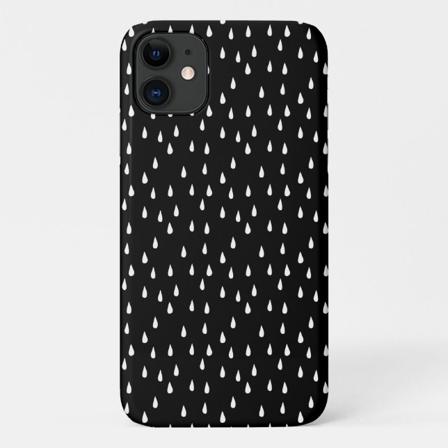 Coques Case-Mate iPhone Raindrops Whimsical Motif blanc sur noir (Dos)