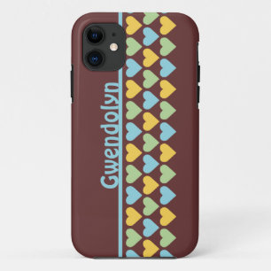 Case-Mate iPhone Case Rangées de coeur motif bleu vert personnalisation