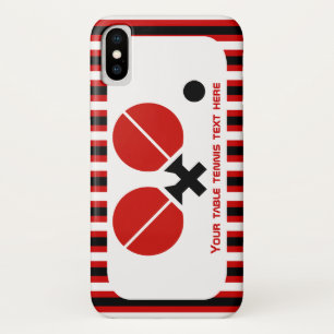 Coques Pour iPhone Raquettes de ping-pong et boule noir, rayures roug