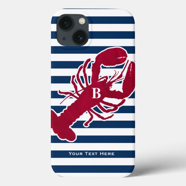 Coques Case-Mate iPhone Rayure blanche bleue de monogramme rouge nautique (Verso)