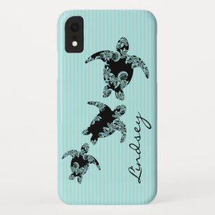 Etui iPhone Case-Mate Rayure d'Aqua de tortues de mer avec le nom