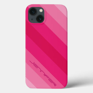 iPhone 13 Case rayure diagonale rose de l'affaire cinq de
