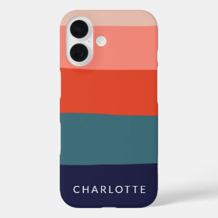 Coque Pour iPhone 16 Rayures Abstraites de la Marine et de la Rouge per