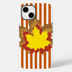 Coque Pour iPhone 14 Rayures automnales brûlées avec le feuille