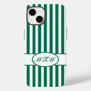 Coques Pour iPhone Rayures automnales vertes avec le monogramme