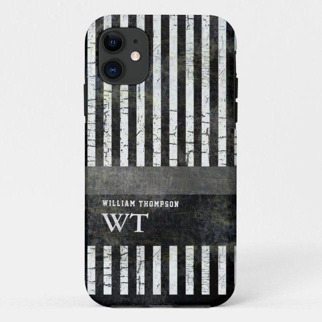 Coques Case-Mate iPhone rayures blanches modernes modifiables sur noir (Dos)