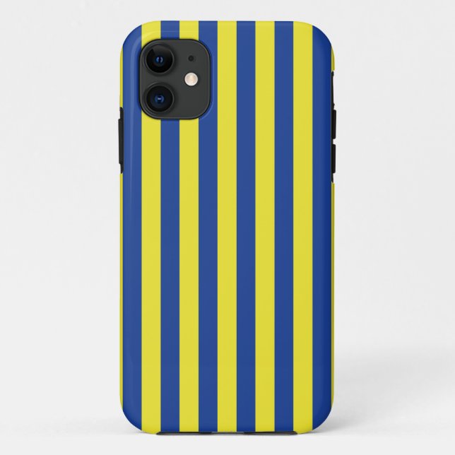 Coques Case-Mate iPhone Rayures bleu foncé et jaune  (Dos)