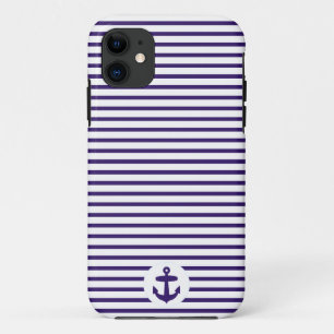 Coque Case-Mate Pour iPhone Rayures bleues de marin de bleu marine d'Ancre et