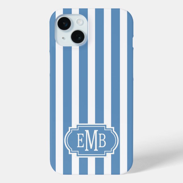 Coques Case-Mate iPhone Rayures Bleues et Blanches Monogrammées (Verso)