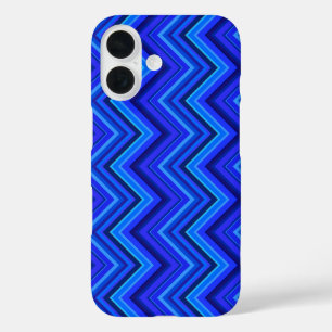 Coques iPhone 16 Rayures bleues motif zigzag