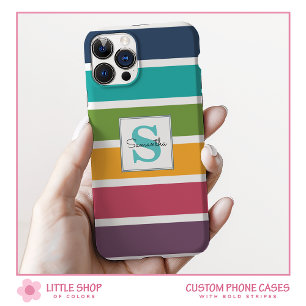 Coque Pour iPhone 15 Rayures colorées Nom monographique Nom initial