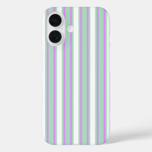 Coque Pour iPhone 16 Rayures de bonbons à la menthe et au lilas
