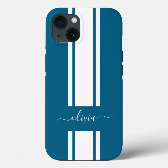 Coques Case-Mate iPhone Rayures de course tendance moderne monogrammées  (Verso)