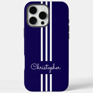 Coques iPhone 16 Pro Max Rayures de course tendance moderne monogrammées