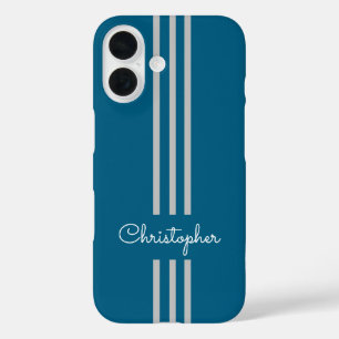 Coque Pour iPhone 16 Rayures de course tendance moderne monogrammées