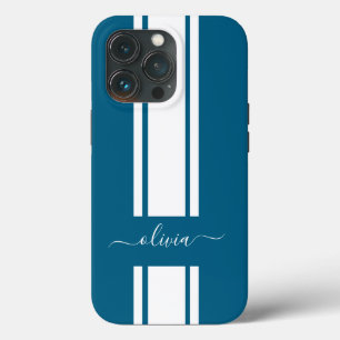 Case-Mate iPhone Case Rayures de course tendance moderne monogrammées 