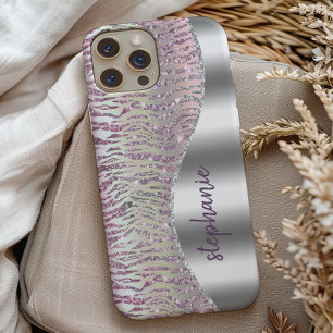 Case-Mate iPhone Case Rayures de tigre en diamant rose scintillant perso