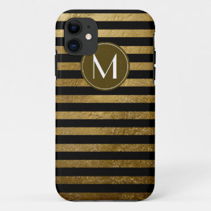 Coque Case-Mate Pour iPhone rayures dorées sur noir monogrammed élégant