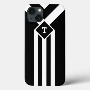 iPhone 13 Coque Rayures et chevrons blancs sur le noir avec le