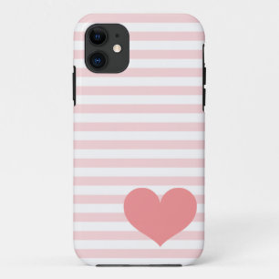 Coque iPhone 11 Rayures et coeur roses