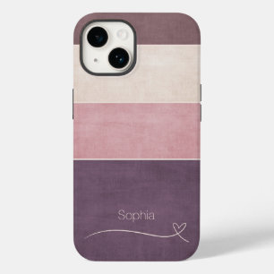 Coque Pour iPhone 14 Rayures horizontales Beige Brown Dusty Rose Monogr