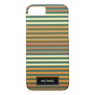 Coque iPhone 8/7 Rayures minces vertes et nom fait sur commande de
