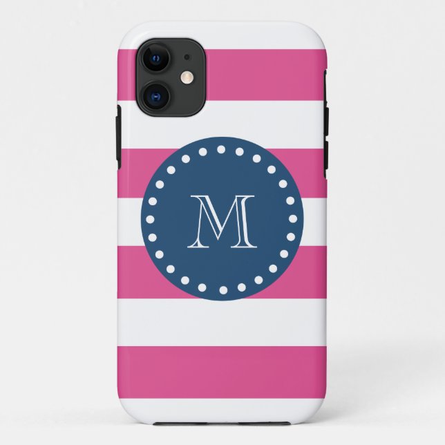 Coques Case-Mate iPhone Rayures motif, monogramme de roses indien de bleu (Dos)