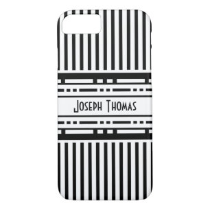 Coque iPhone 7 Rayures noires et blanches de secession de Vienne