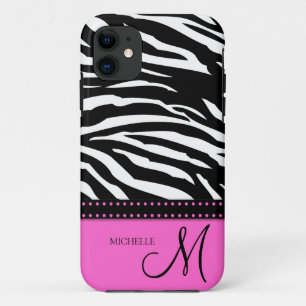 Case-Mate iPhone Case Rayures noires et blanches de zèbre avec des roses