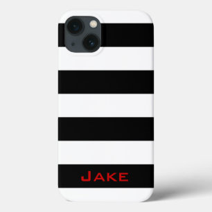 iPhone 13 Case Rayures noires et blanches simples et audacieuses