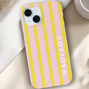 Coque Pour iPhone 15 Rayures Personnalisées Jaune Rose