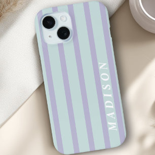 Coque Pour iPhone 15 Rayures personnalisées Lavande Menthe