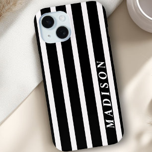 Coque Pour iPhone 15 Rayures personnalisées Noir Blanc