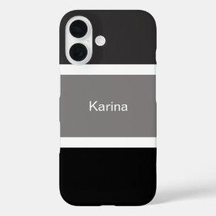 Coque Pour iPhone 16 Rayures Personnalisées Simples Gris Noir Et Blanc
